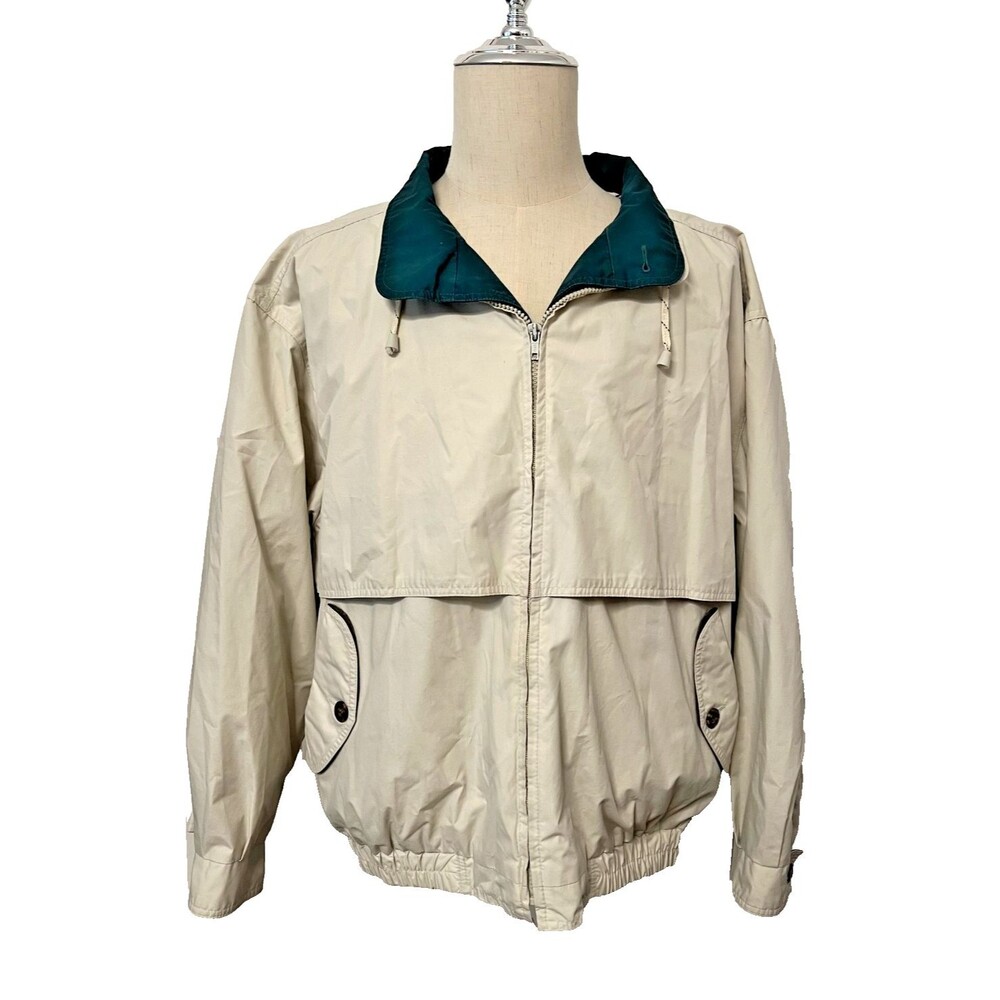 London Fog Full-Zip Jacket Men's XL Grandpacore Vtg Retro Cream Green Canvas